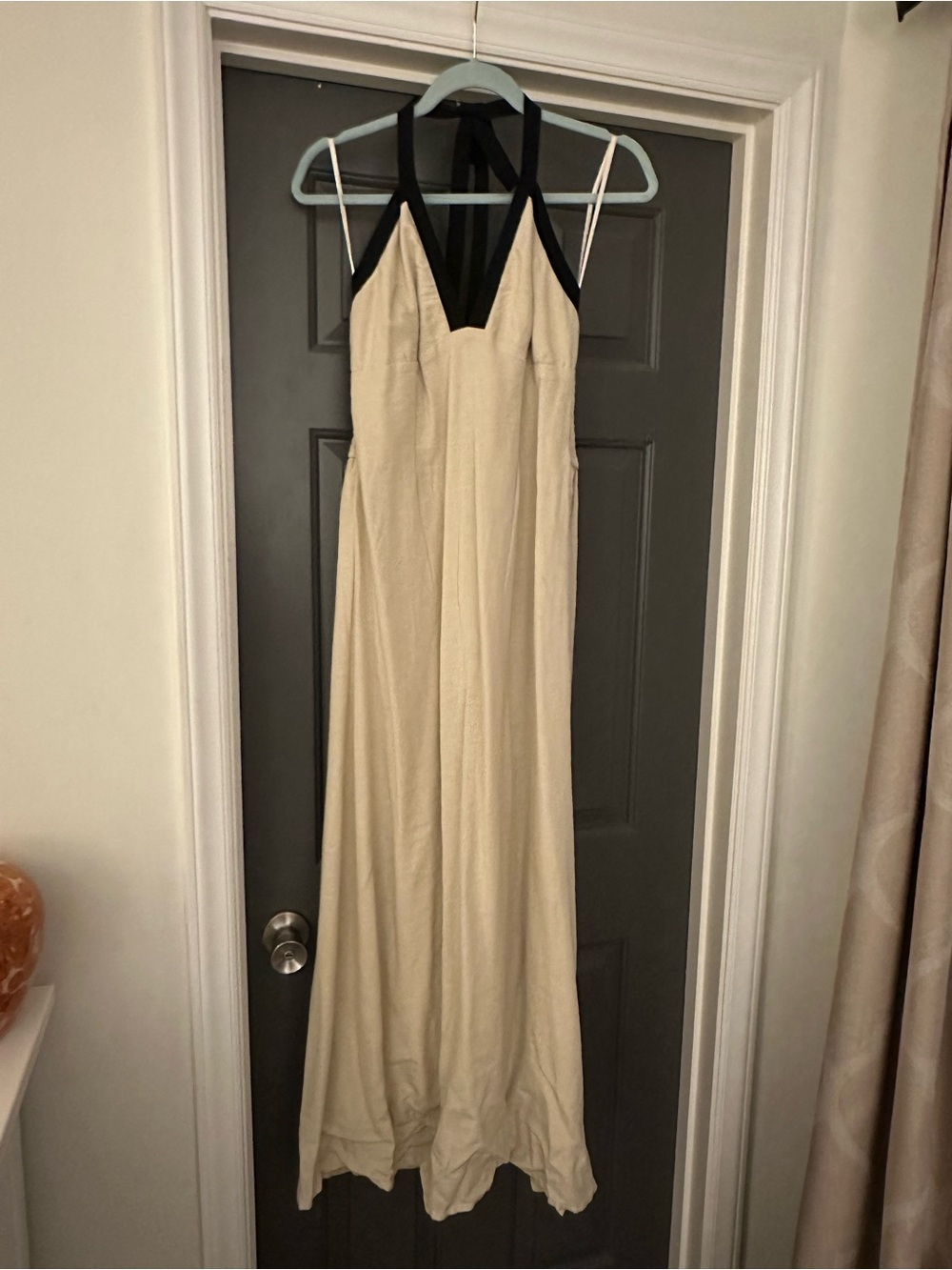 Japna Cream Maxi Dress with Black Halter Trim